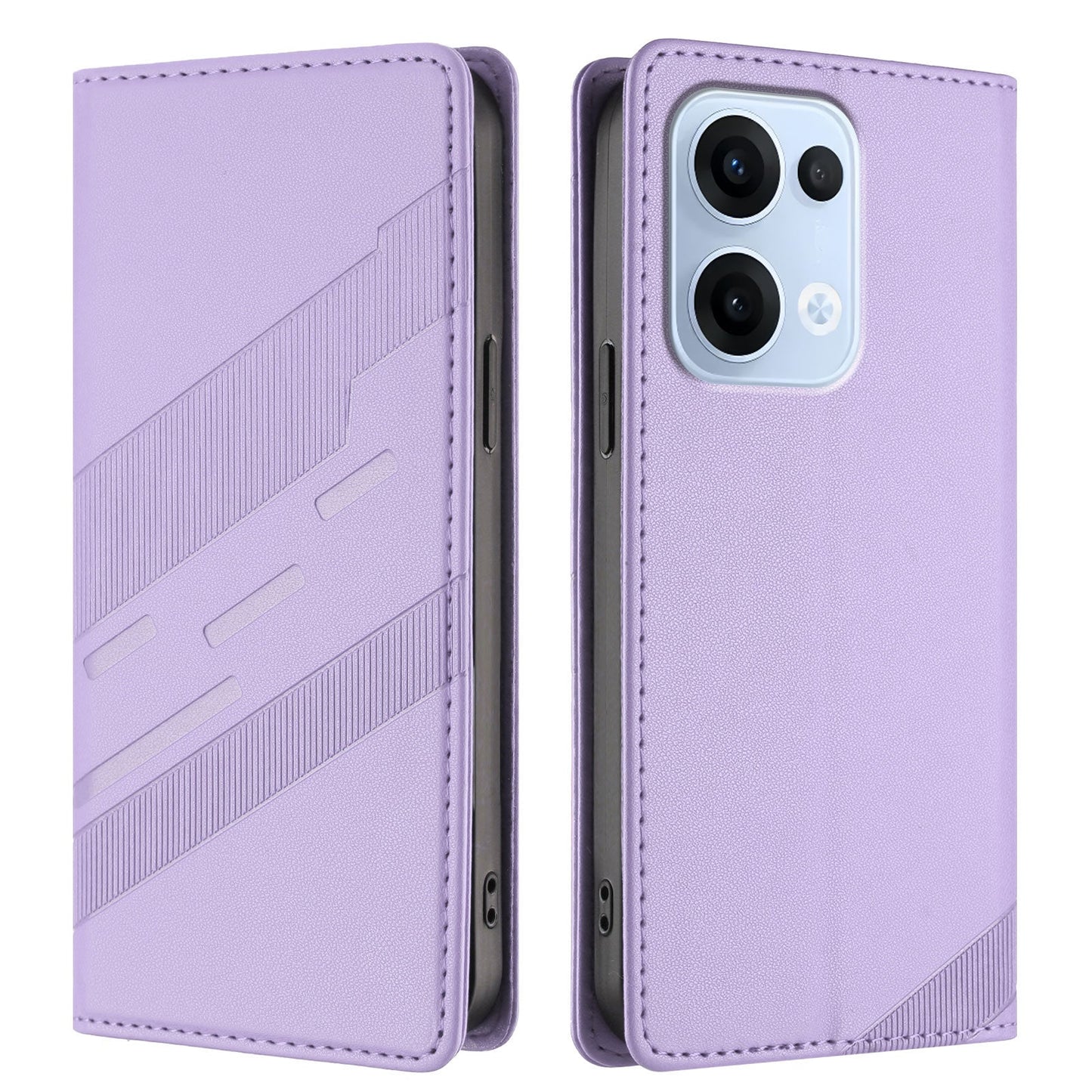 For Oppo Reno13 5G (Global) Phone Cases Punk Style Imprinted Wallet Stand Leather Cover - Light Purple
