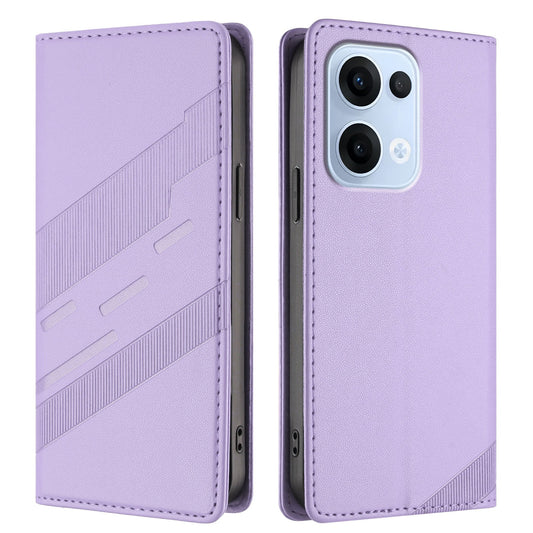For Oppo Reno13 5G (Global) Phone Cases Punk Style Imprinted Wallet Stand Leather Cover - Light Purple