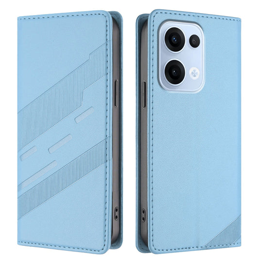 For Oppo Reno13 5G (Global) Phone Cases Punk Style Imprinted Wallet Stand Leather Cover - Baby Blue