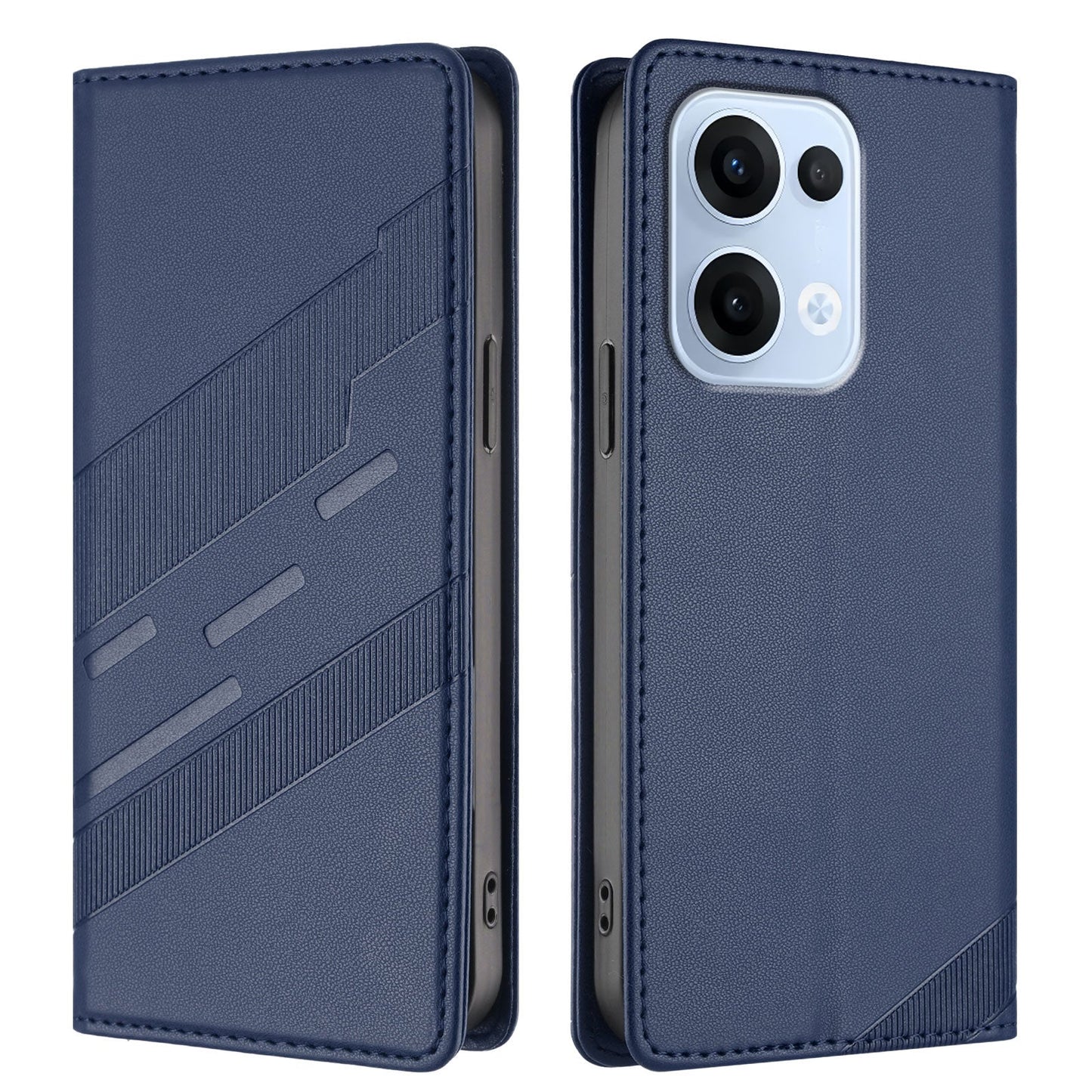 For Oppo Reno13 5G (Global) Phone Cases Punk Style Imprinted Wallet Stand Leather Cover - Dark Blue
