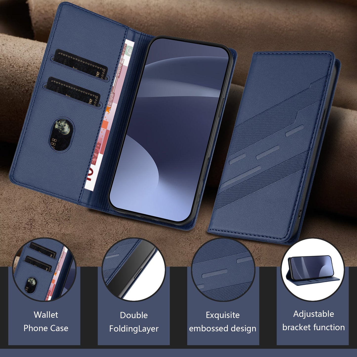 For Oppo Reno13 5G (Global) Phone Cases Punk Style Imprinted Wallet Stand Leather Cover - Dark Blue