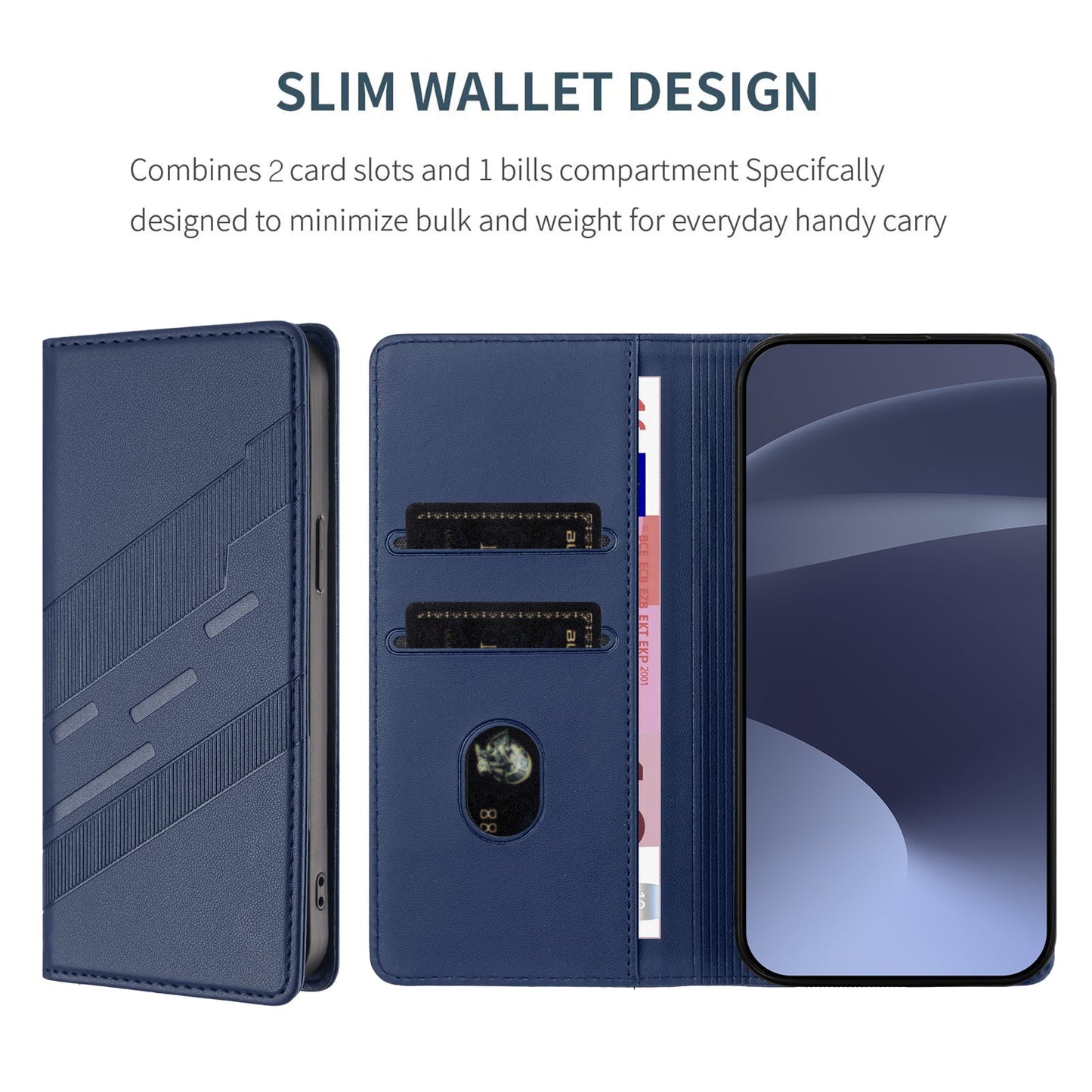 For Oppo Reno13 5G (Global) Phone Cases Punk Style Imprinted Wallet Stand Leather Cover - Dark Blue