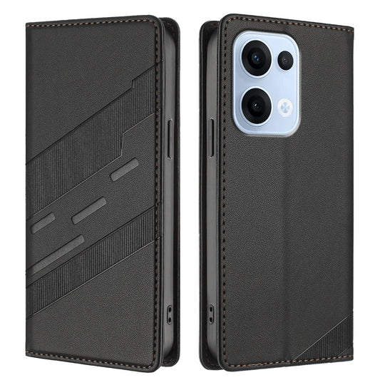 For Oppo Reno13 5G (Global) Phone Cases Punk Style Imprinted Wallet Stand Leather Cover - Black