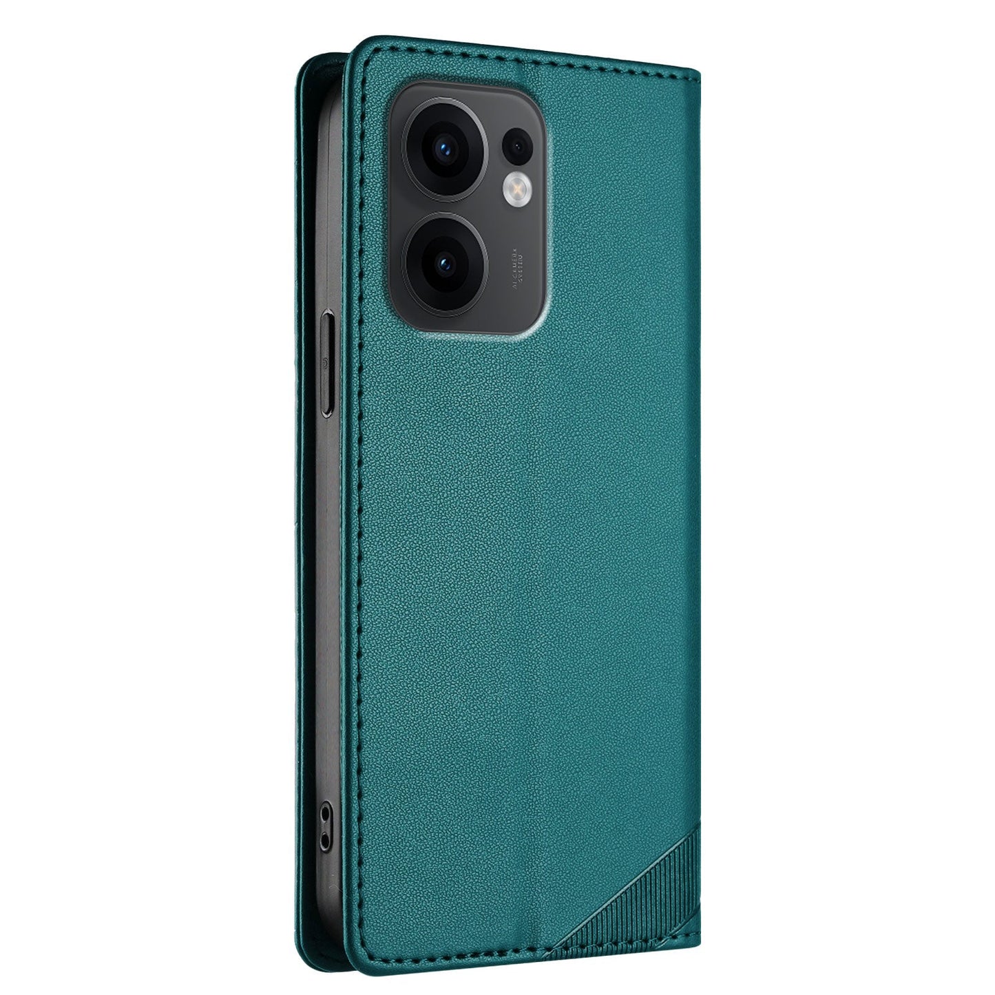 For Oppo Reno13 F 5G Phone Cases Punk Style Imprinted Wallet Stand Leather Cover - Dark Green