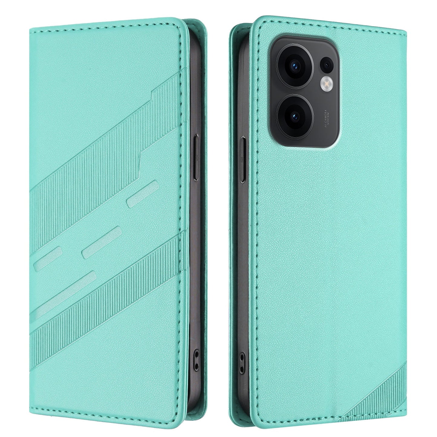 For Oppo Reno13 F 5G Phone Cases Punk Style Imprinted Wallet Stand Leather Cover - Mint Green