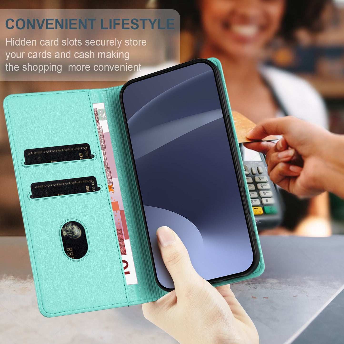 For Oppo Reno13 F 5G Phone Cases Punk Style Imprinted Wallet Stand Leather Cover - Mint Green