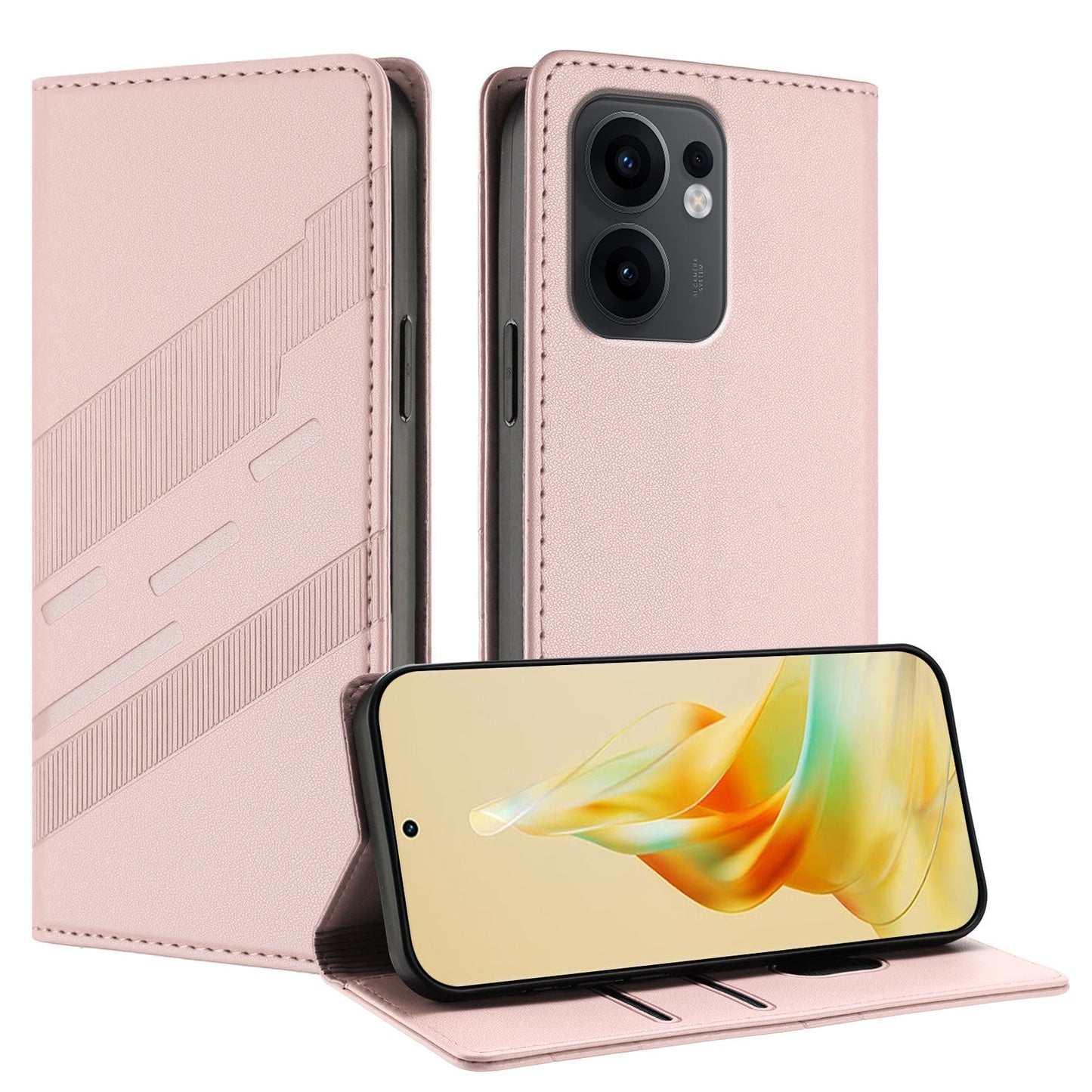 For Oppo Reno13 F 5G Phone Cases Punk Style Imprinted Wallet Stand Leather Cover - Pink