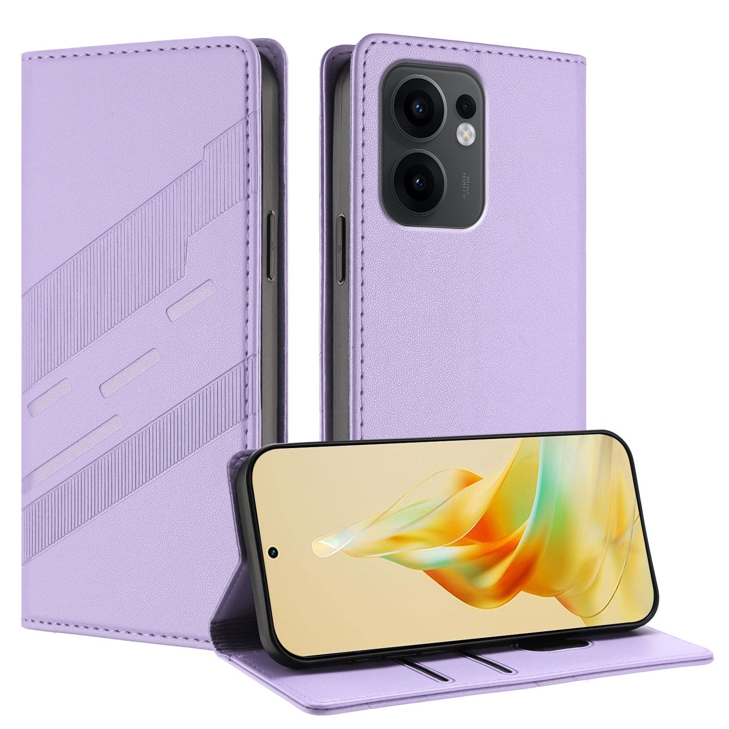 For Oppo Reno13 F 5G Phone Cases Punk Style Imprinted Wallet Stand Leather Cover - Light Purple
