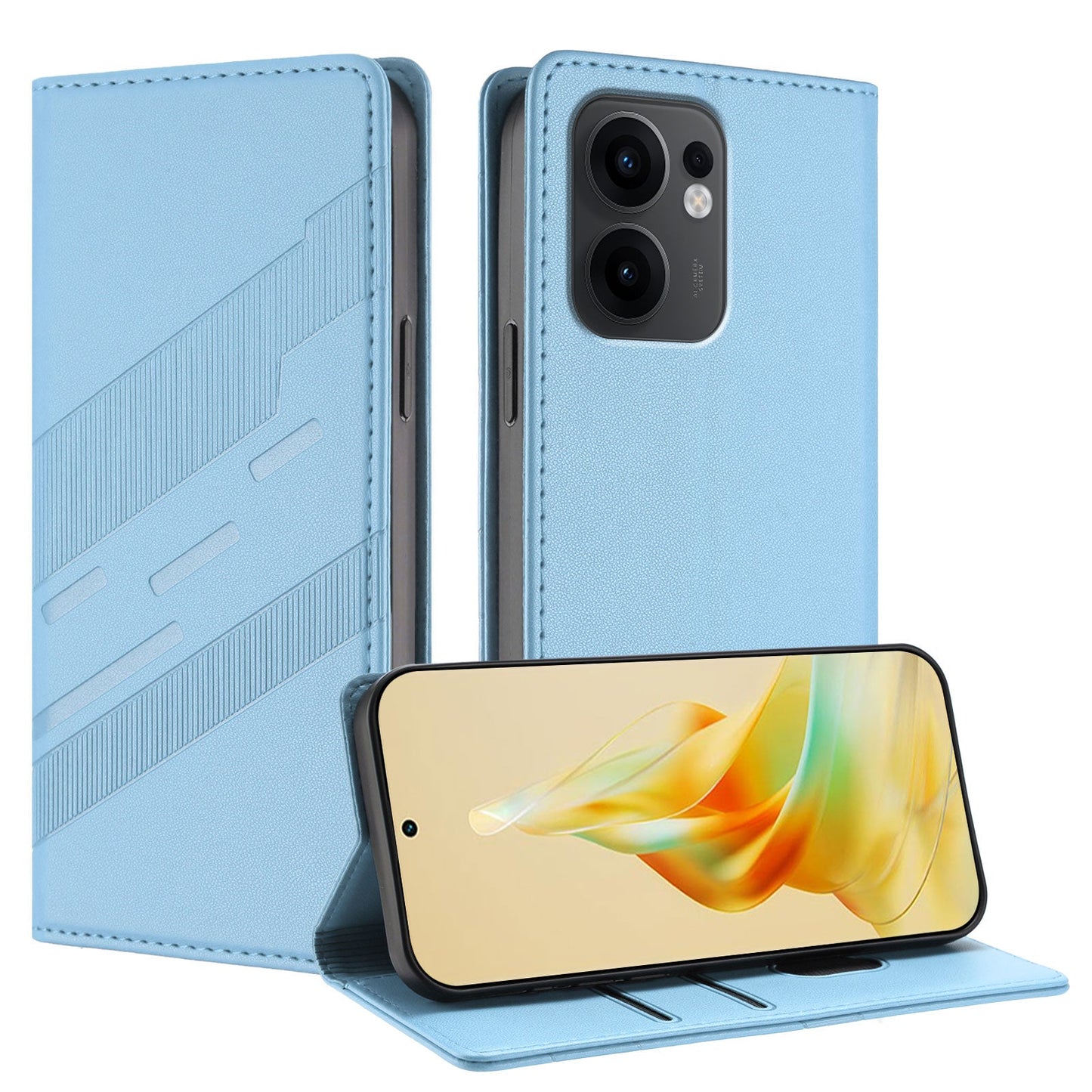 For Oppo Reno13 F 5G Phone Cases Punk Style Imprinted Wallet Stand Leather Cover - Baby Blue