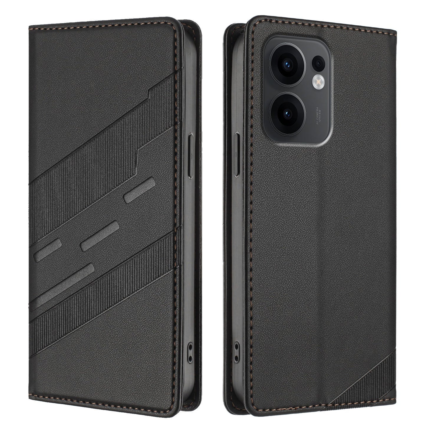 For Oppo Reno13 F 5G Phone Cases Punk Style Imprinted Wallet Stand Leather Cover - Black