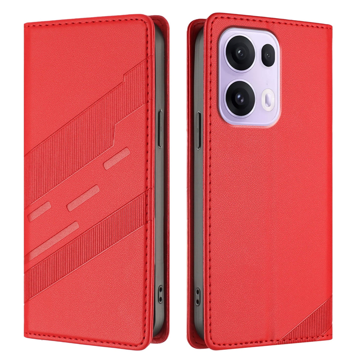 For Oppo Reno13 Pro 5G Phone Cases Punk Style Imprinted Wallet Stand Leather Cover - Red