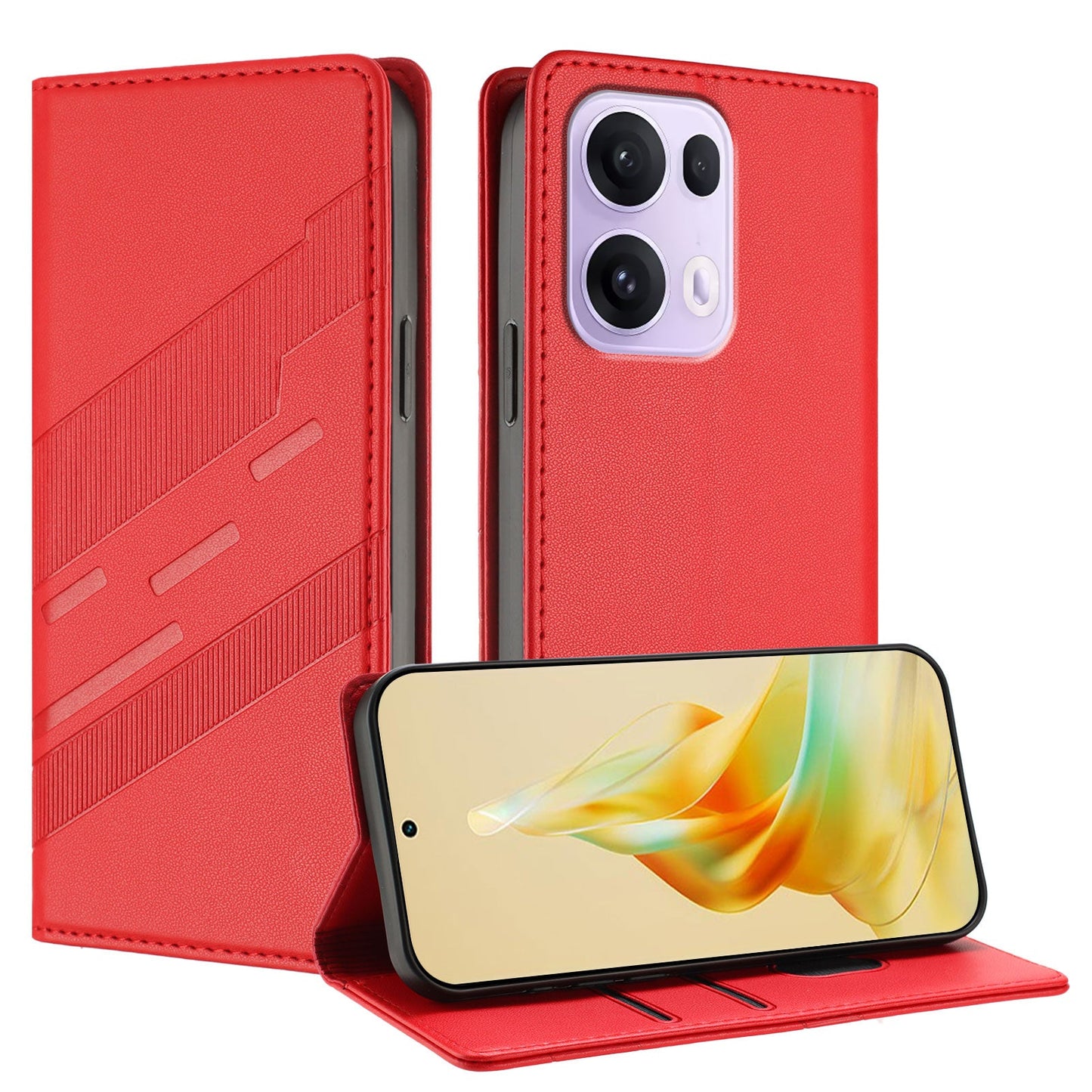 For Oppo Reno13 Pro 5G Phone Cases Punk Style Imprinted Wallet Stand Leather Cover - Red