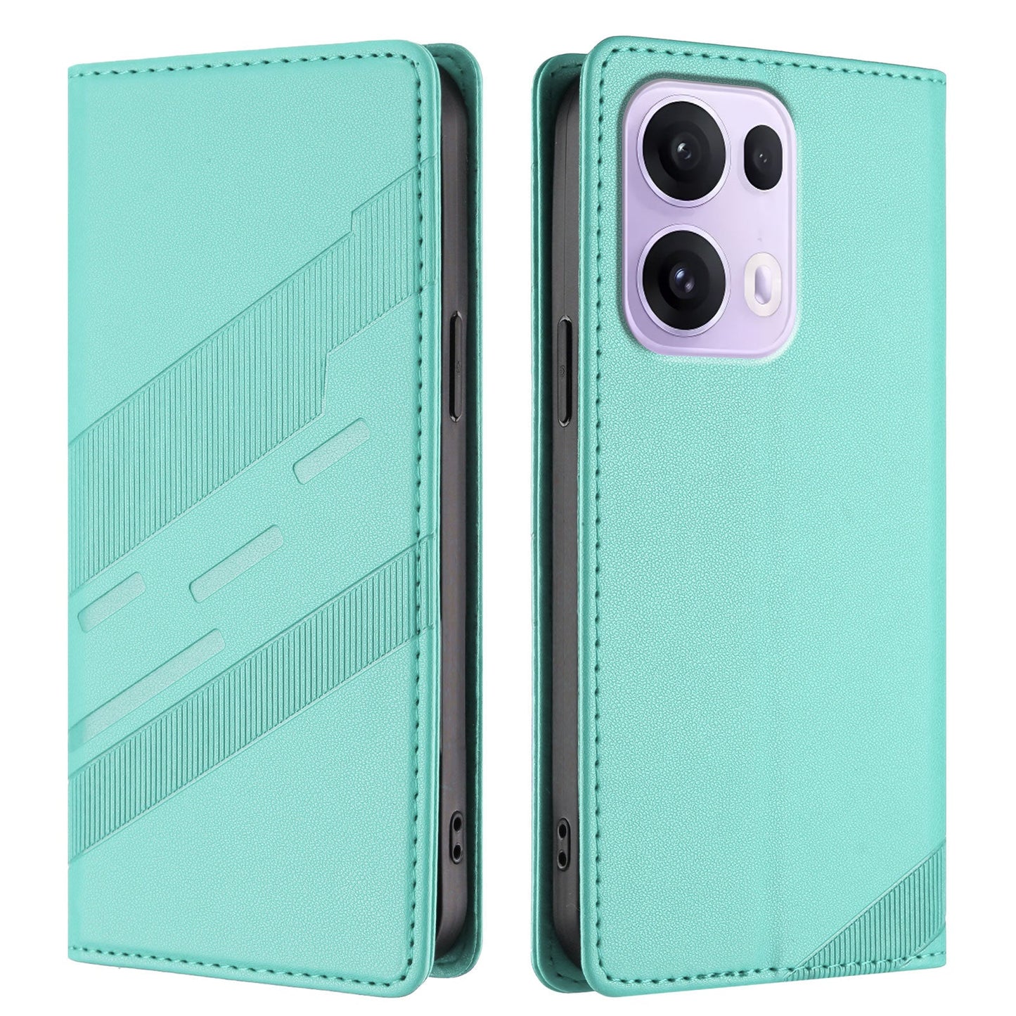 For Oppo Reno13 Pro 5G Phone Cases Punk Style Imprinted Wallet Stand Leather Cover - Mint Green