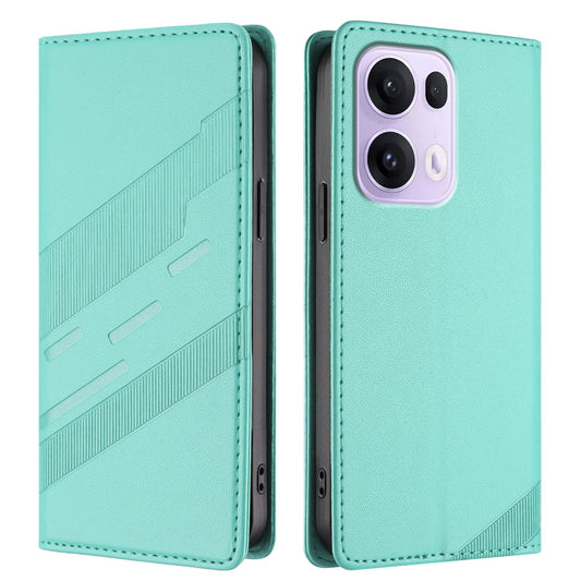 For Oppo Reno13 Pro 5G Phone Cases Punk Style Imprinted Wallet Stand Leather Cover - Mint Green