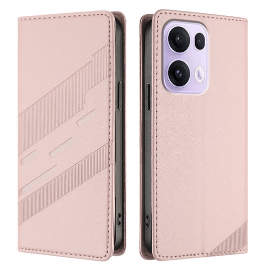 For Oppo Reno13 Pro 5G Phone Cases Punk Style Imprinted Wallet Stand Leather Cover - Pink