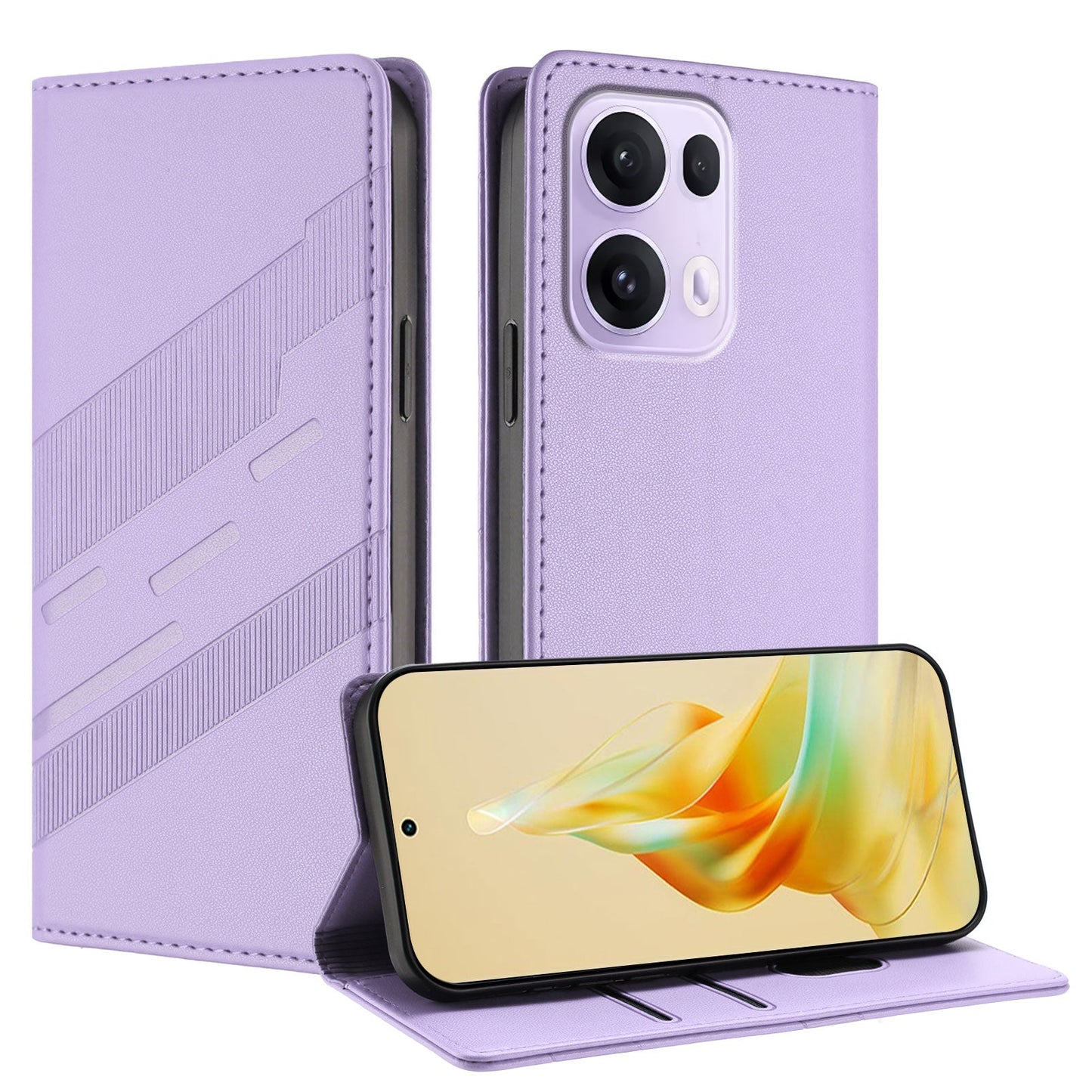 For Oppo Reno13 Pro 5G Phone Cases Punk Style Imprinted Wallet Stand Leather Cover - Light Purple