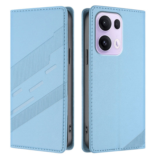 For Oppo Reno13 Pro 5G Phone Cases Punk Style Imprinted Wallet Stand Leather Cover - Baby Blue