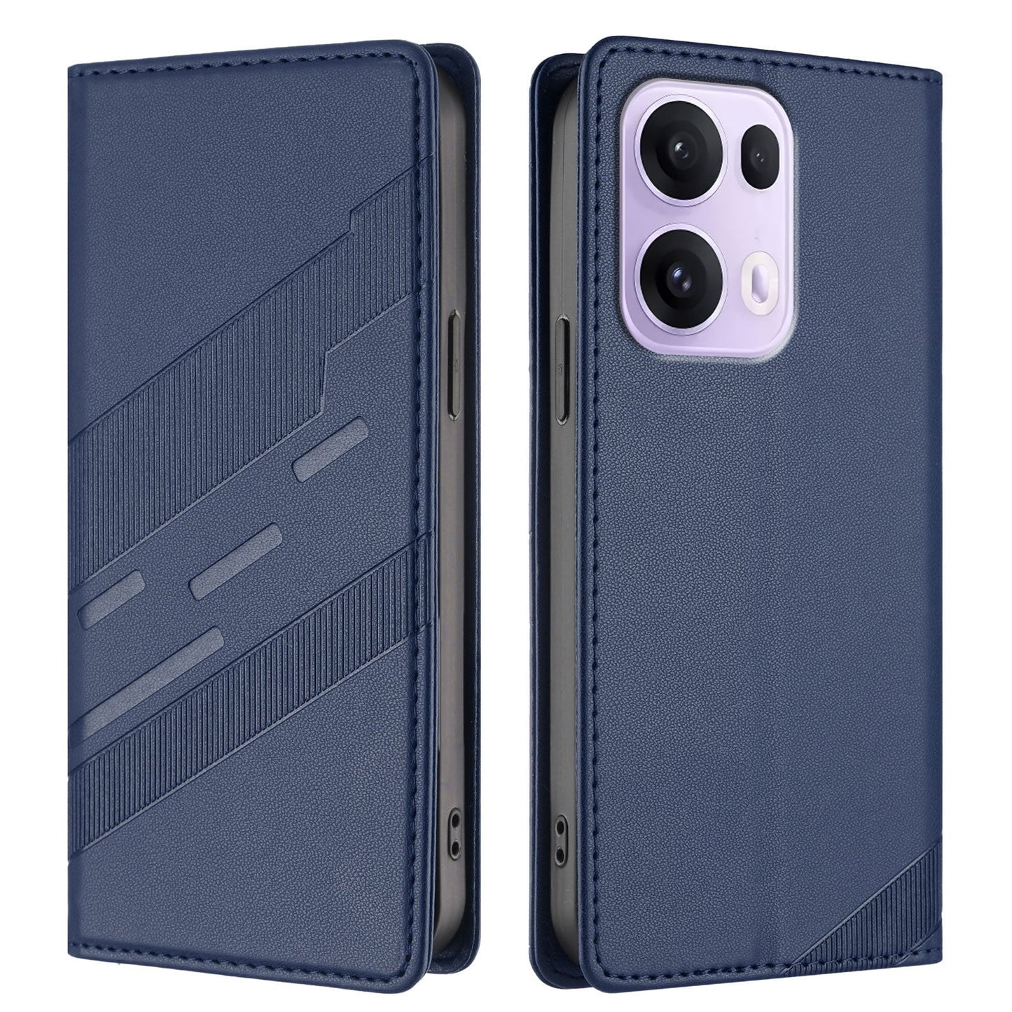 For Oppo Reno13 Pro 5G Phone Cases Punk Style Imprinted Wallet Stand Leather Cover - Dark Blue