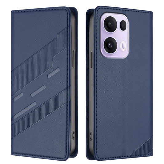 For Oppo Reno13 Pro 5G Phone Cases Punk Style Imprinted Wallet Stand Leather Cover - Dark Blue