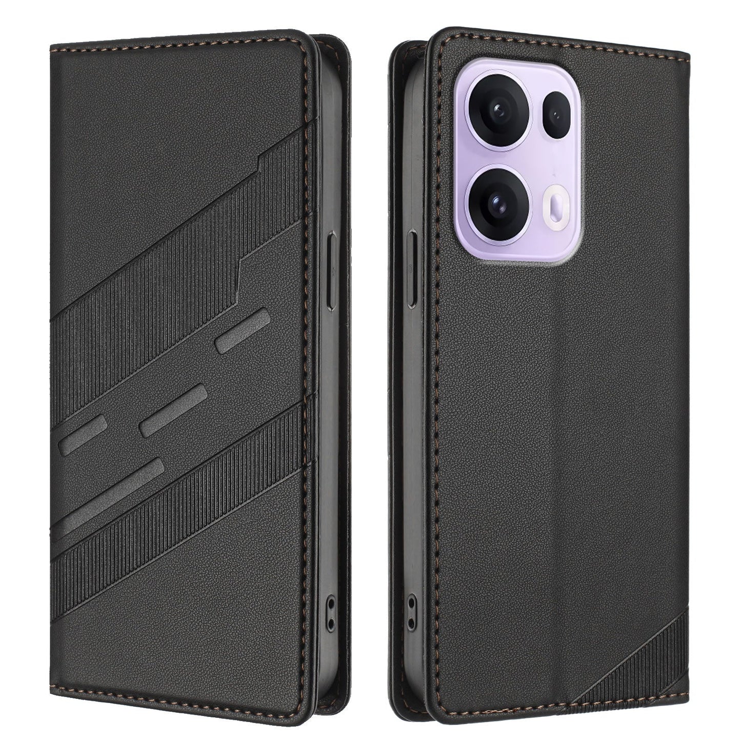 For Oppo Reno13 Pro 5G Phone Cases Punk Style Imprinted Wallet Stand Leather Cover - Black