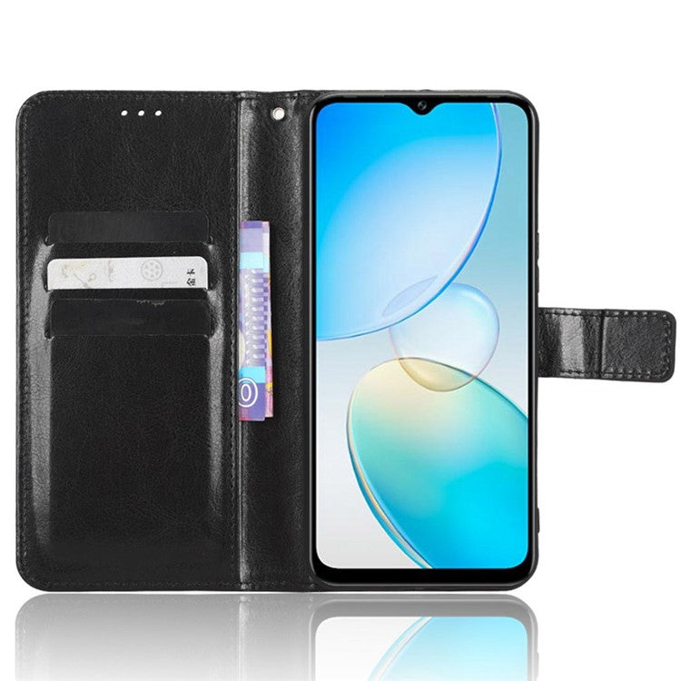 For Infinix Hot 12 Pro 4G X668C Crazy Horse Texture Wallet Case PU Leather Stand Phone Cover with Strap - Black