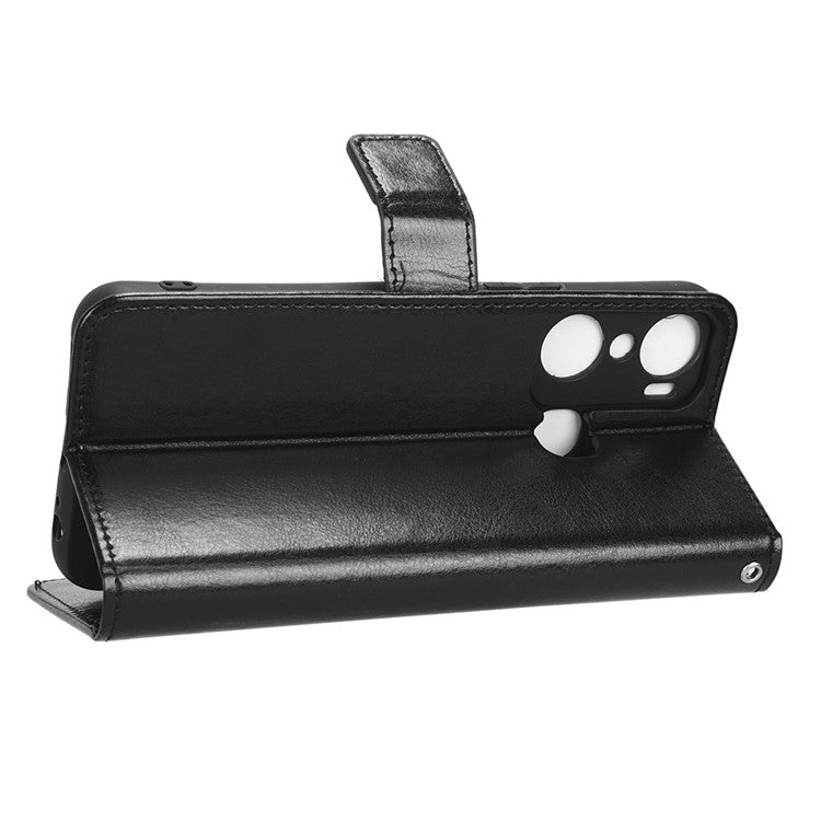 For Infinix Hot 12 Pro 4G X668C Crazy Horse Texture Wallet Case PU Leather Stand Phone Cover with Strap - Black