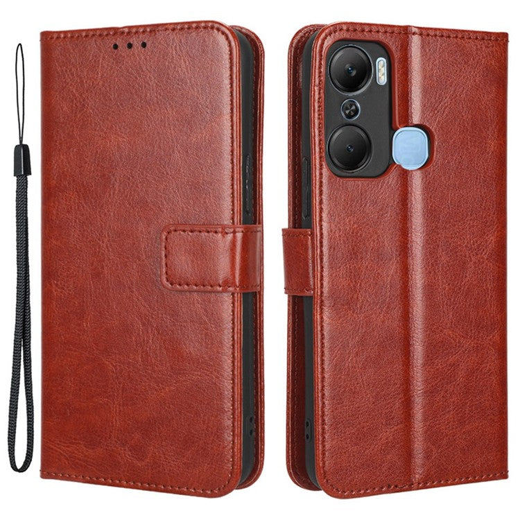 For Infinix Hot 12 Pro 4G X668C Crazy Horse Texture Wallet Case PU Leather Stand Phone Cover with Strap - Brown
