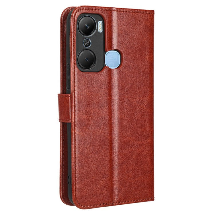 For Infinix Hot 12 Pro 4G X668C Crazy Horse Texture Wallet Case PU Leather Stand Phone Cover with Strap - Brown