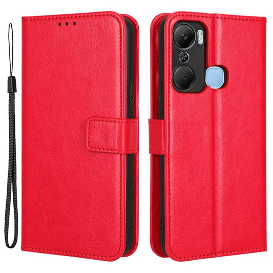 For Infinix Hot 12 Pro 4G X668C Crazy Horse Texture Wallet Case PU Leather Stand Phone Cover with Strap - Red