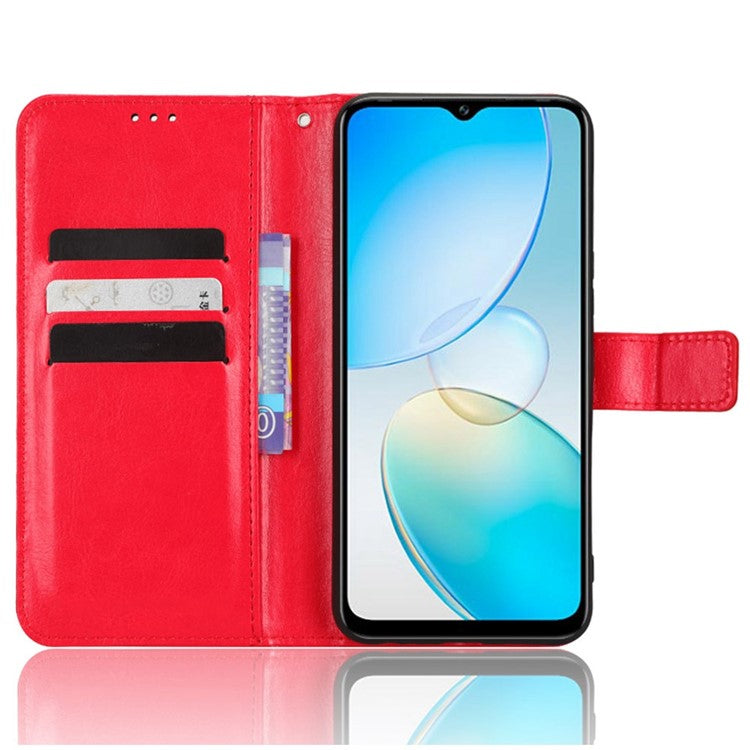 For Infinix Hot 12 Pro 4G X668C Crazy Horse Texture Wallet Case PU Leather Stand Phone Cover with Strap - Red