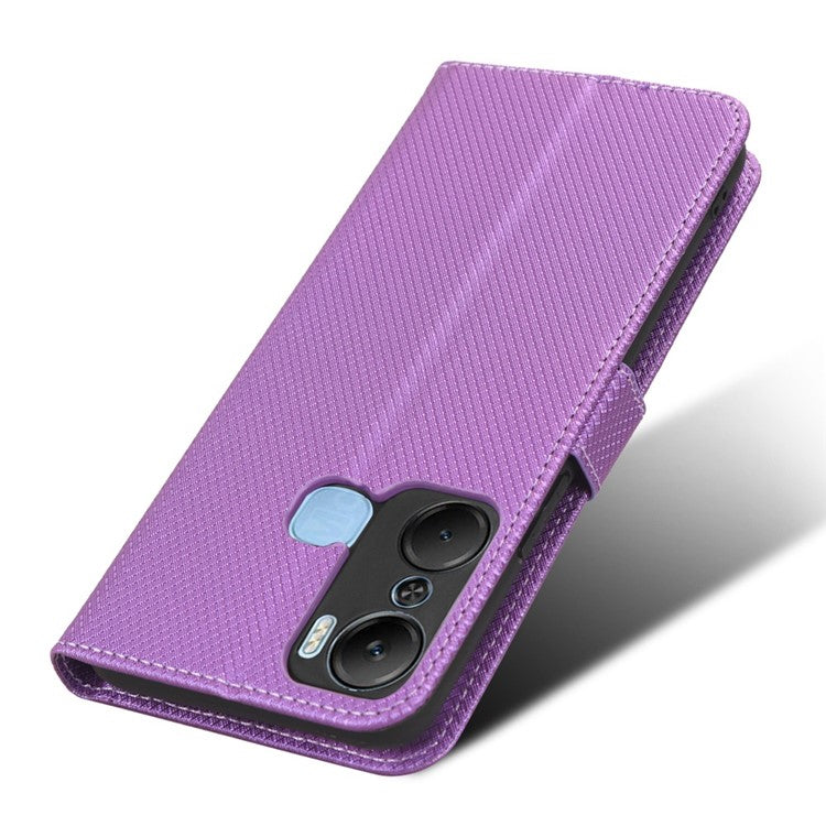 For Infinix Hot 12 Pro 4G X668C PU Leather Flip Folio Case Diamond Texture Stand Soft TPU Inner Shell Phone Cover with Strap - Purple