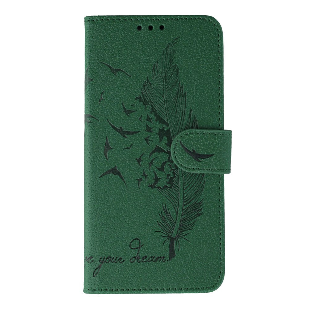 For Oppo Reno13 5G (Global) Case Feather Imprint PU Leather Wallet Phone Cover - Green