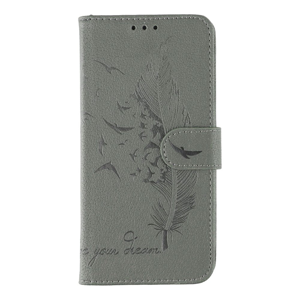 For Oppo Reno13 Pro 5G Case Feather Imprint PU Leather Wallet Phone Cover - Grey
