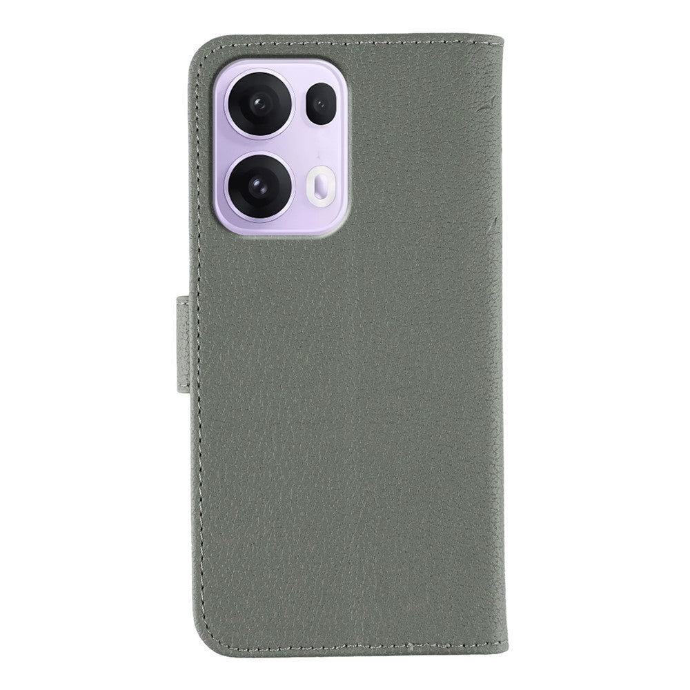 For Oppo Reno13 Pro 5G Case Feather Imprint PU Leather Wallet Phone Cover - Grey