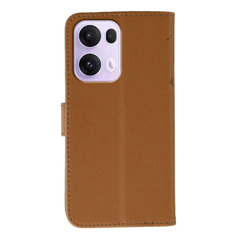 For Oppo Reno13 Pro 5G Case Feather Imprint PU Leather Wallet Phone Cover - Brown