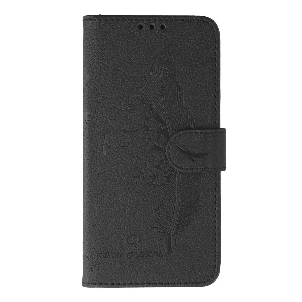 For Oppo Reno13 F 4G / 5G Case Feather Imprint PU Leather Wallet Phone Cover - Black