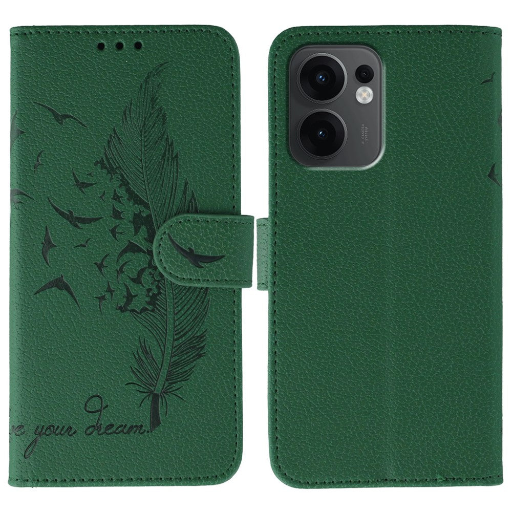 For Oppo Reno13 F 4G / 5G Case Feather Imprint PU Leather Wallet Phone Cover - Green