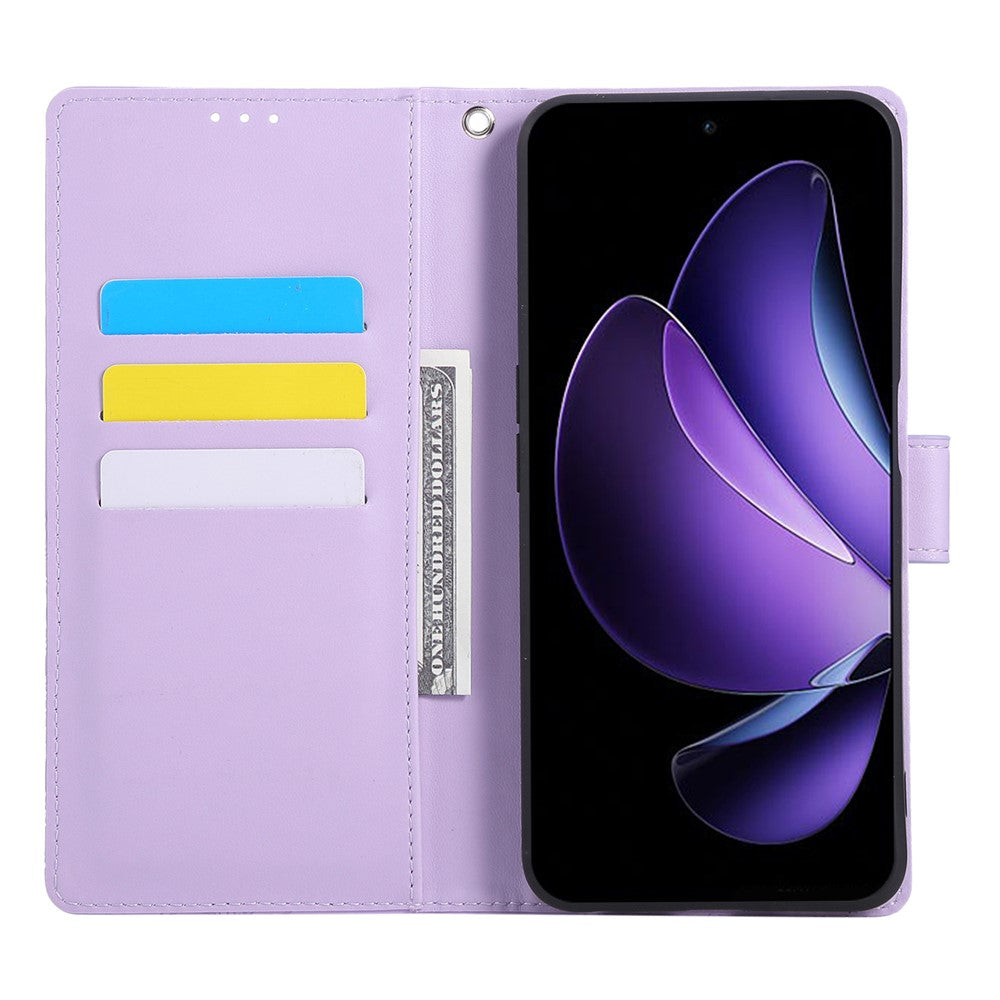 For Oppo Reno13 Pro 5G Case Rose Flower PU Leather Wallet Phone Cover with 3 Card Slots - Light Purple