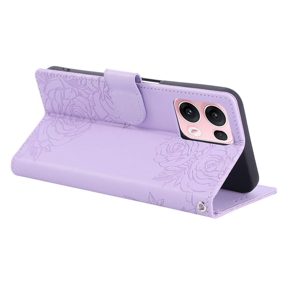 For Oppo Reno13 Pro 5G Case Rose Flower PU Leather Wallet Phone Cover with 3 Card Slots - Light Purple