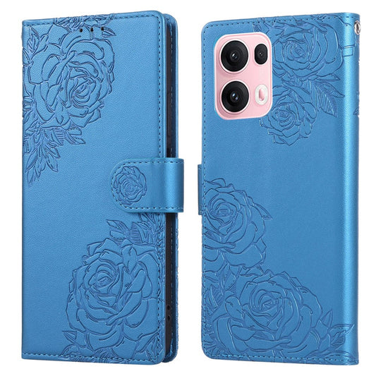 For Oppo Reno13 Pro 5G Case Rose Flower PU Leather Wallet Phone Cover with 3 Card Slots - Blue