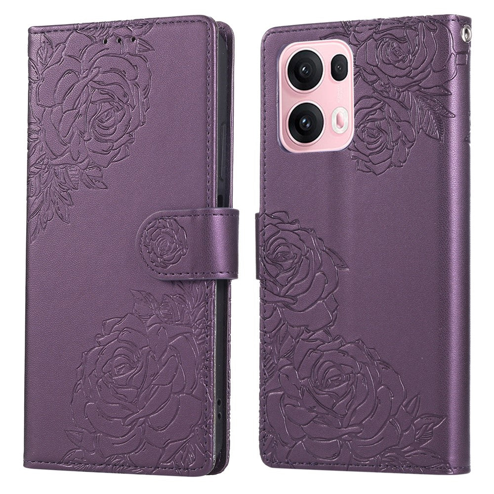 For Oppo Reno13 Pro 5G Case Rose Flower PU Leather Wallet Phone Cover with 3 Card Slots - Dark Purple