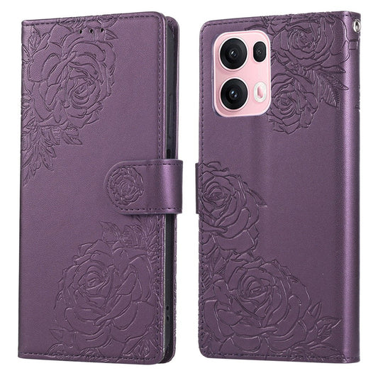 For Oppo Reno13 Pro 5G Case Rose Flower PU Leather Wallet Phone Cover with 3 Card Slots - Dark Purple