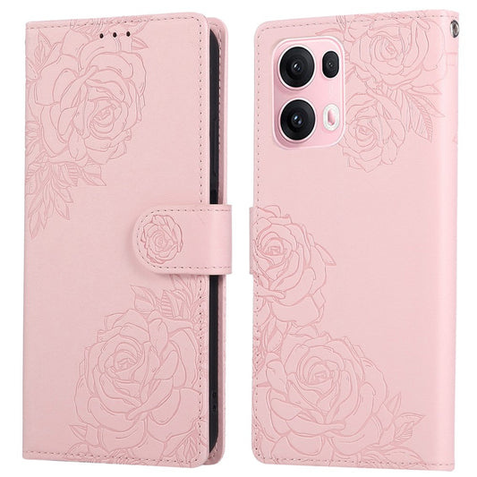 For Oppo Reno13 Pro 5G Case Rose Flower PU Leather Wallet Phone Cover with 3 Card Slots - Rose Gold