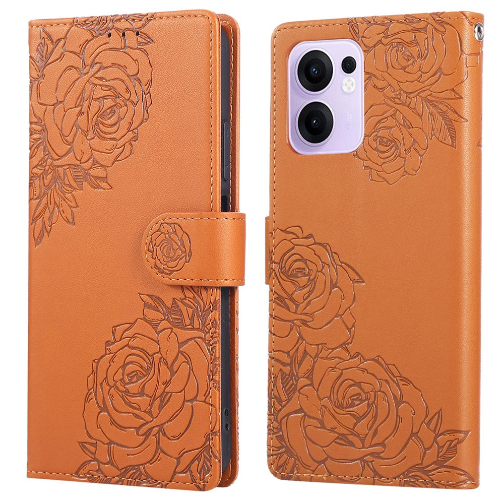 For Oppo Reno13 F 5G  /  4G Case Rose Flower PU Leather Wallet Phone Cover with 3 Card Slots - Brown