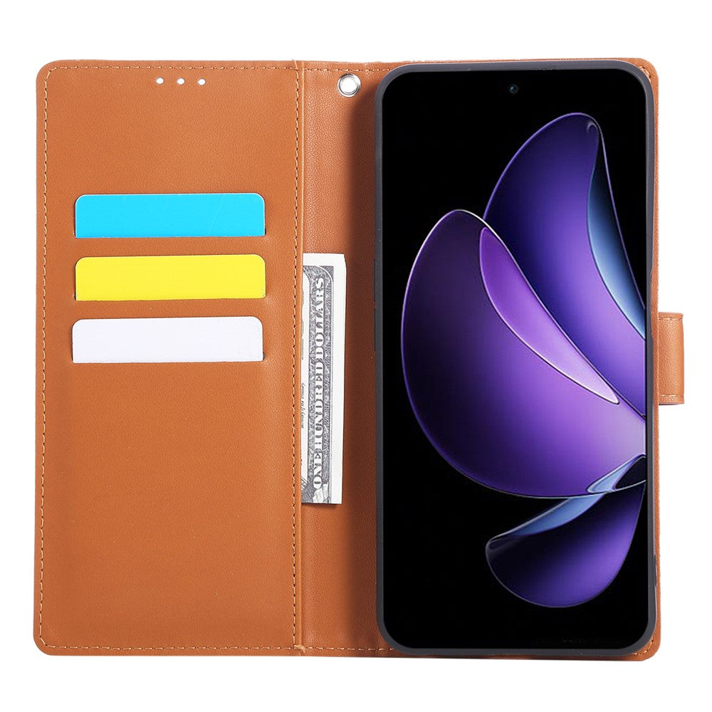 For Oppo Reno13 F 5G  /  4G Case Rose Flower PU Leather Wallet Phone Cover with 3 Card Slots - Brown