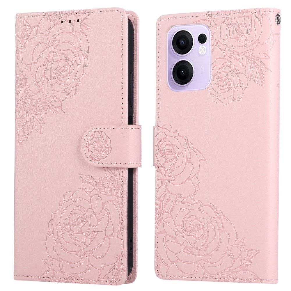 For Oppo Reno13 F 5G  /  4G Case Rose Flower PU Leather Wallet Phone Cover with 3 Card Slots - Rose Gold