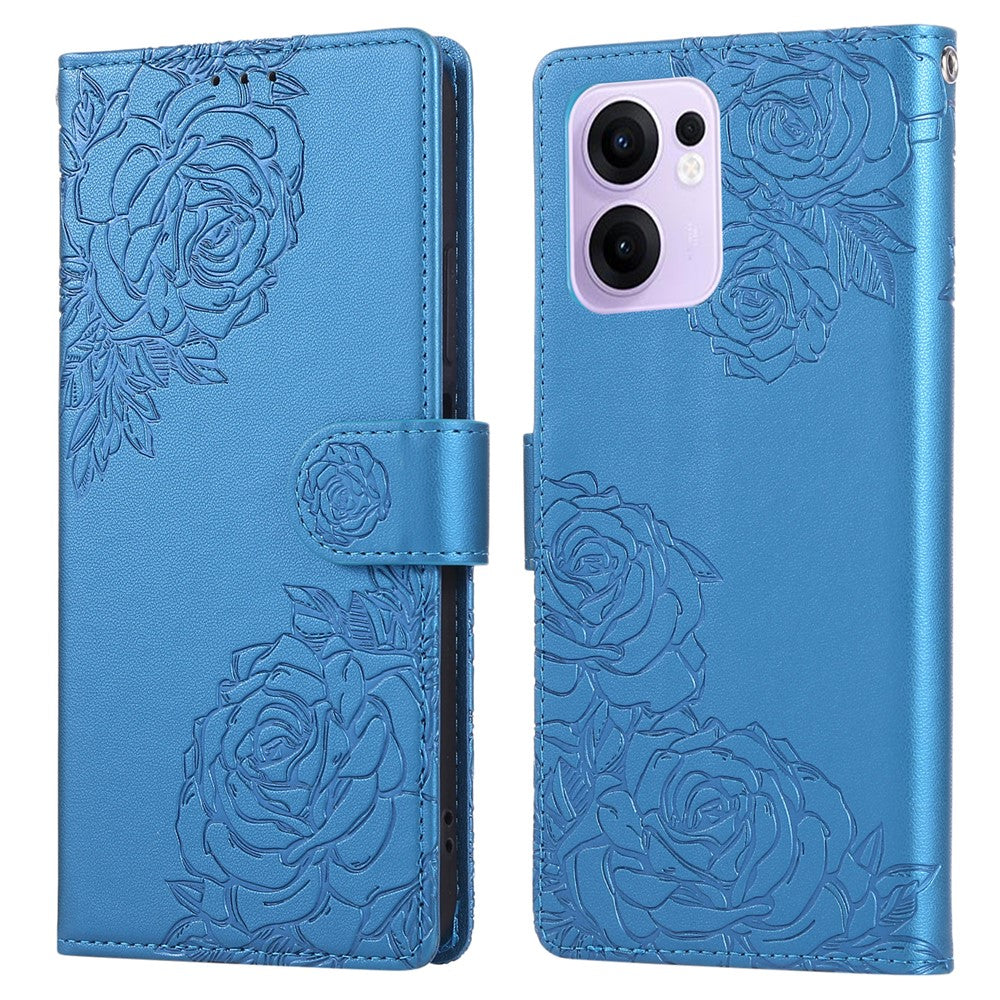 For Oppo Reno13 F 5G  /  4G Case Rose Flower PU Leather Wallet Phone Cover with 3 Card Slots - Blue