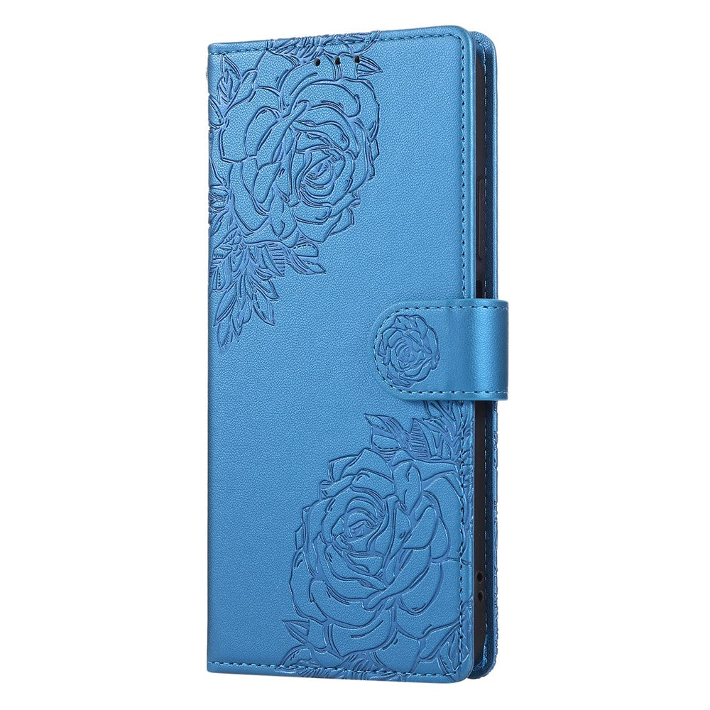 For Oppo Reno13 F 5G  /  4G Case Rose Flower PU Leather Wallet Phone Cover with 3 Card Slots - Blue