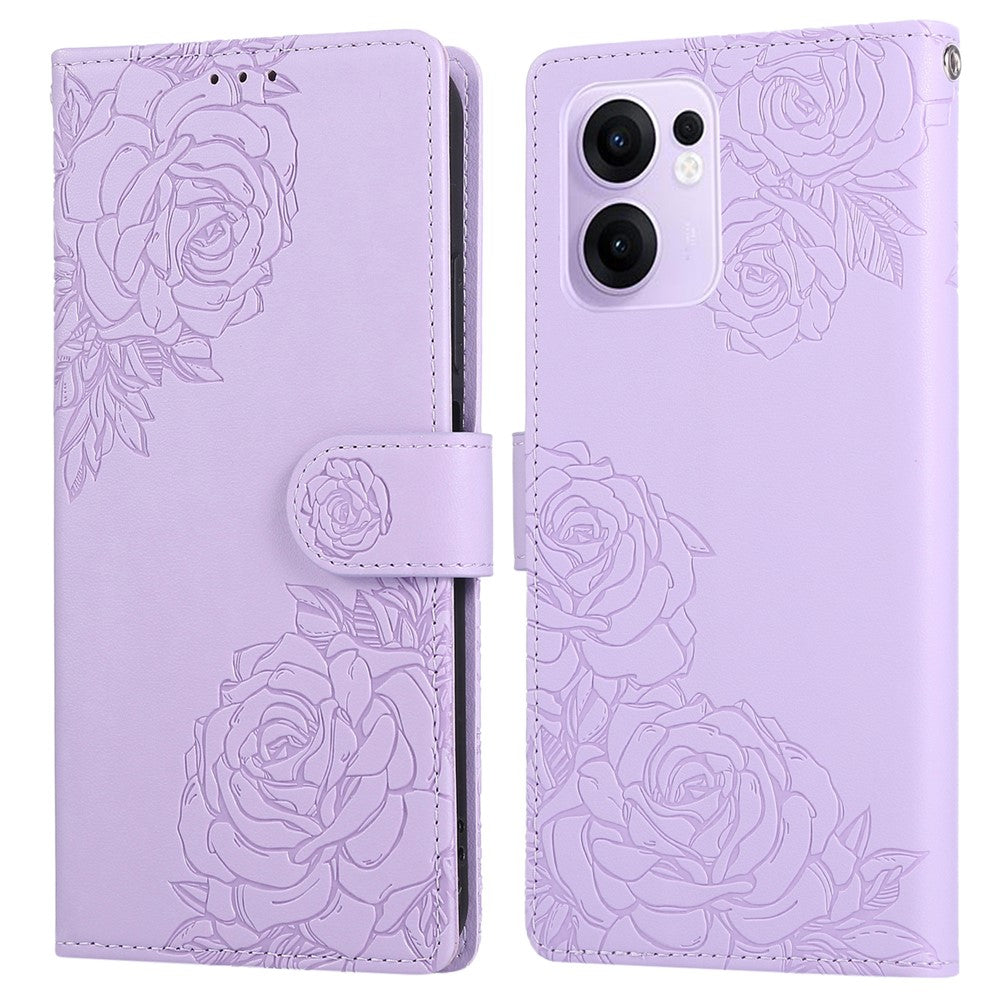 For Oppo Reno13 F 5G  /  4G Case Rose Flower PU Leather Wallet Phone Cover with 3 Card Slots - Light Purple