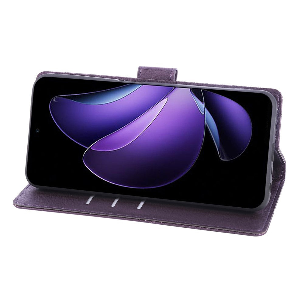 For Oppo Reno13 5G (Global) Case Rose Flower PU Leather Wallet Phone Cover with 3 Card Slots - Dark Purple